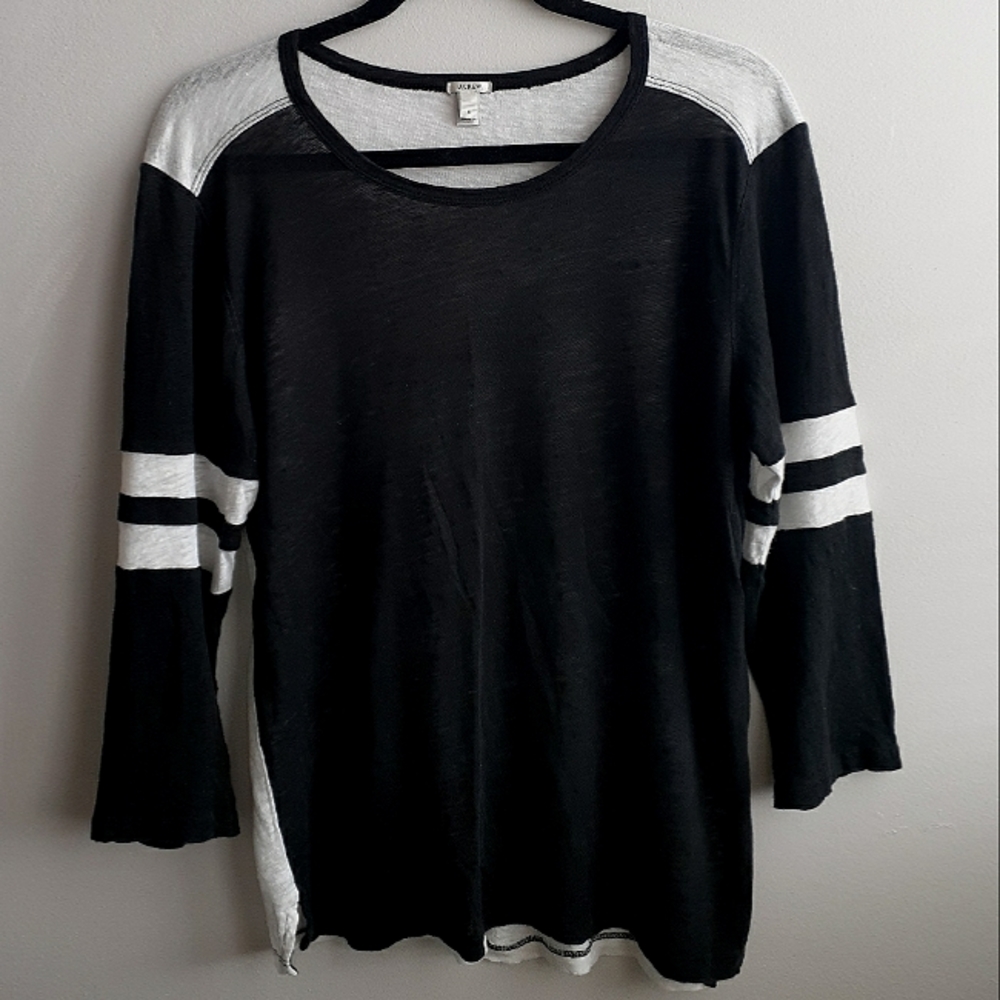 J Crew Linen 3/4 Sleeve Top | Small | Black White